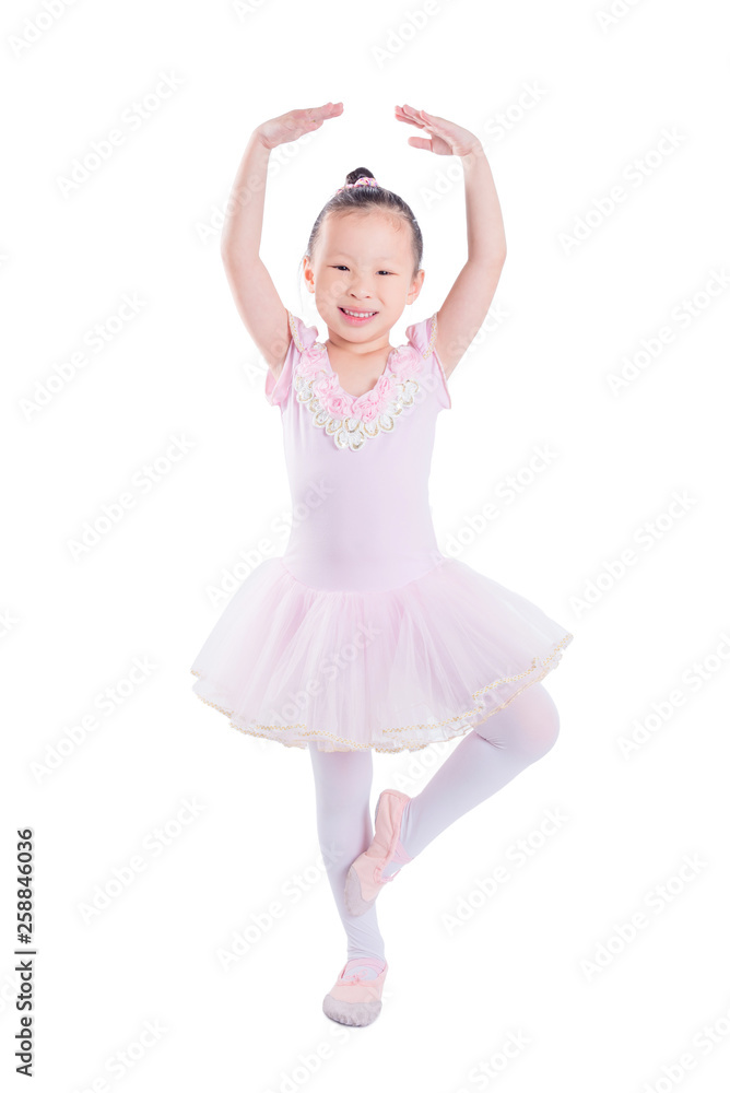 Little asian girl dressed as a ballerina isolated over white background