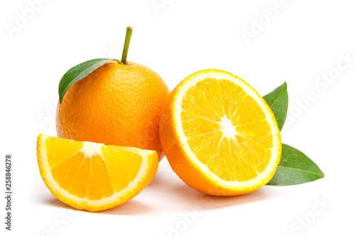 Oranges group freshly on a white background. Half of orange isolate on white background