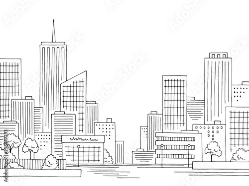 City graphic black white cityscape skyline sketch illustration vector