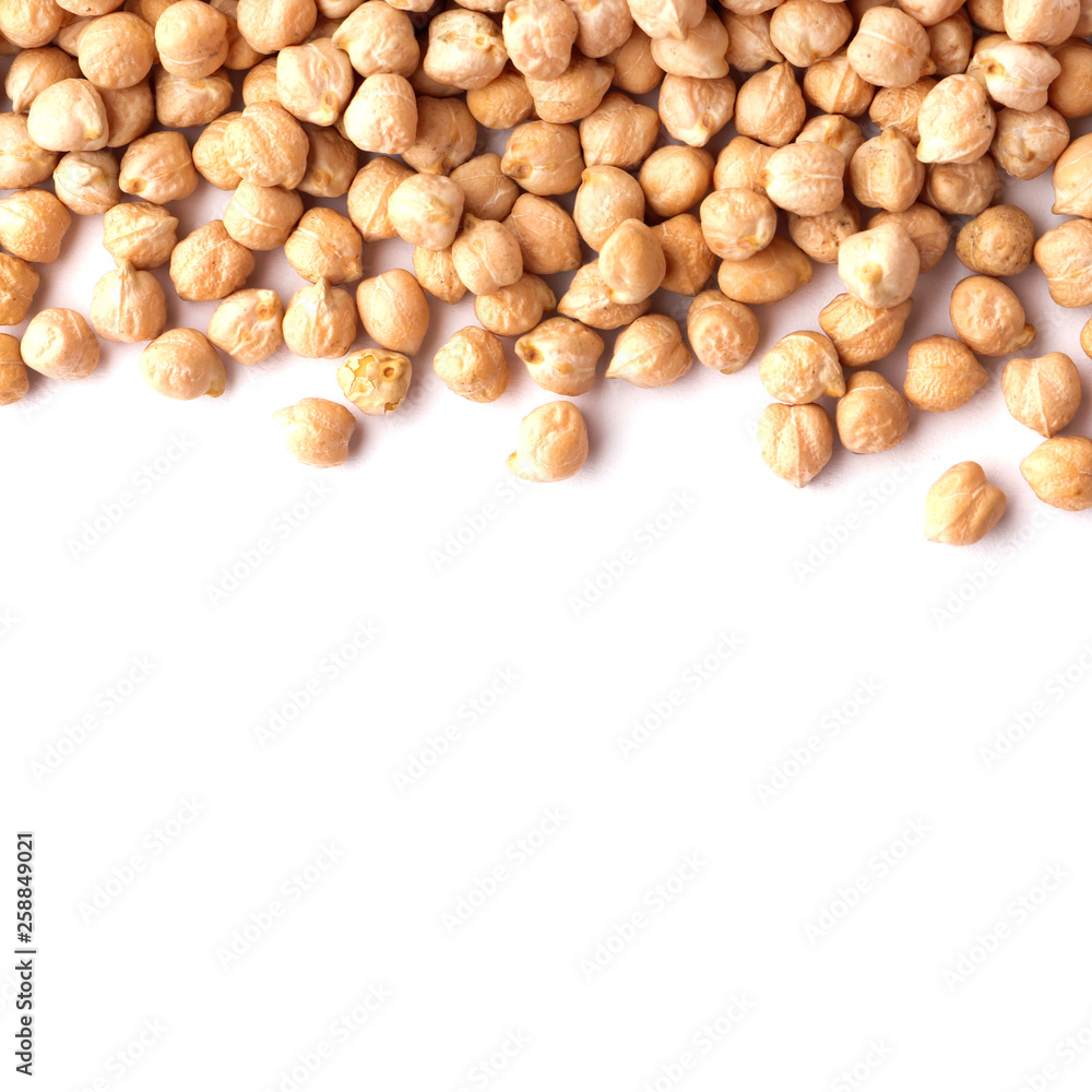 Chickpea isolated on white background with place for text.