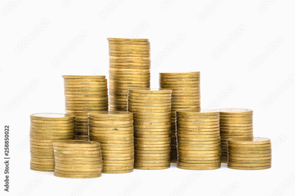 Stack of golden coins isolated on white background Stack of golden coins isolated on white background