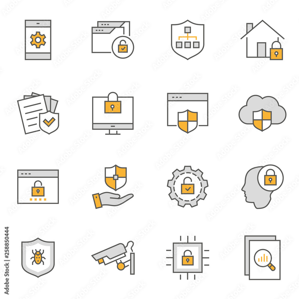 Security flat line icon set. Vector illustration. Editable stroke. Security flat line icon set. Vector illustration. Editable stroke.