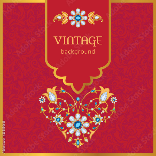 Ornate vintage background in gold and red