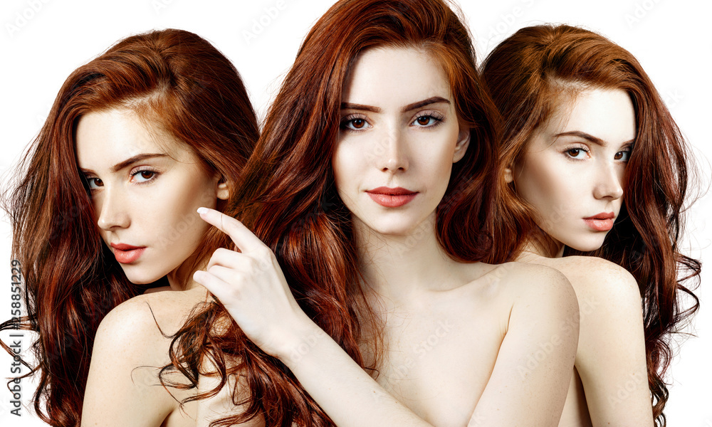 Collage of sensual redhead woman with perfect skin. Collage of sensual redhead woman with perfect skin.