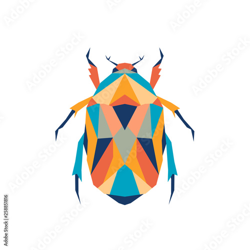 Geometric polygonal beetle. Abstract colorful animal. Vector illustration.