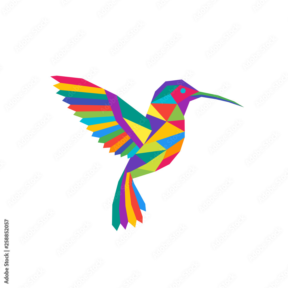 Naklejka Geometric polygonal hummingbird. Abstract colorful animal. Vector illustration.