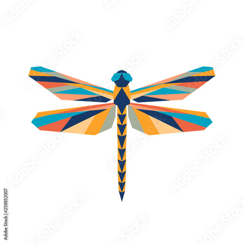 Geometric polygonal dragonfly. Abstract colorful animal. Vector illustration.
