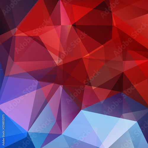 Abstract mosaic background. Triangle geometric background. Design elements. Vector illustration. Red, orange, blue colors.