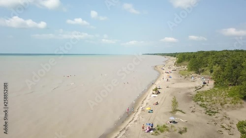 Wallpaper Mural Lake Erie, beach and turbid water after storm. Aerial view. 4k Torontodigital.ca