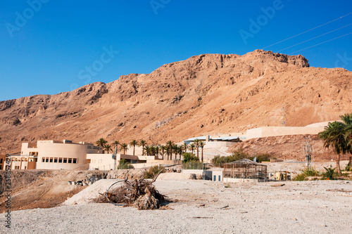 MASADA, ISRAEL - MARCH 22, 2019: Road entrance to Masada oasis is an ancient fortification in the Southern District of Israel 