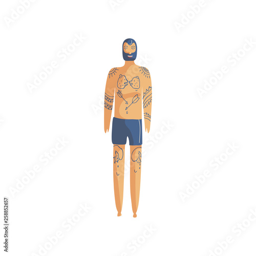 Tattooed man on white background. Tattoo concept.