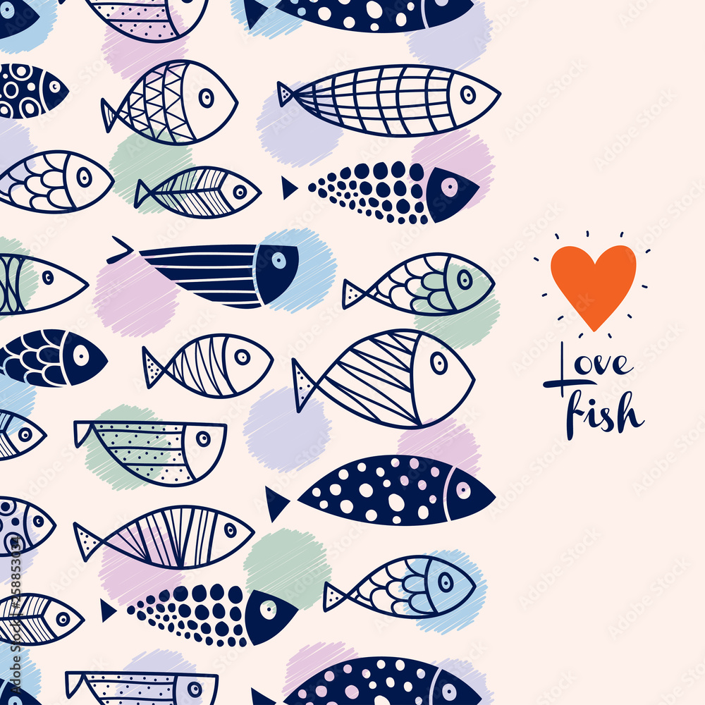 Cute postcard with decorative fish. Cute postcard with decorative fish.