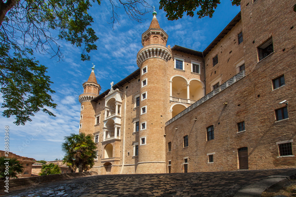 Fototapeta premium The castle of the Dukes of Urbino is the former residence of the rulers of Urbino, a vivid example of the Renaissance palace complex and a monument of World Heritage.