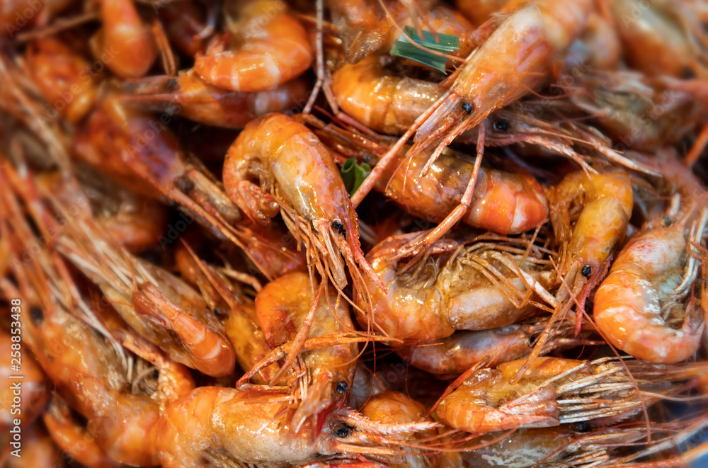 Street food fried and grilled shrimps. Street food fried and grilled shrimps.