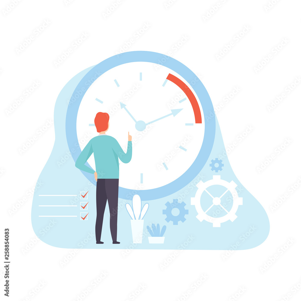 Businessman Planning and Controlling Working Time, Concept of Time Management Vector Illustration