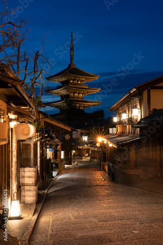Yasaka pagoda and old town at twilight time, Kansai, Kyoto, Japan