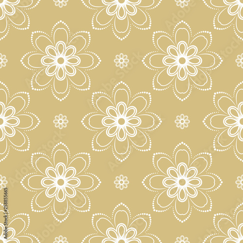 Floral ornament. Seamless abstract classic background with flowers. Pattern with white repeating floral elements