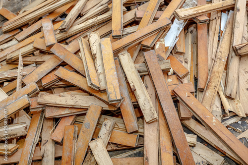 A pile of old parquet after dismantling