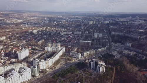 Wallpaper Mural Aerial view of drone flying over city with downtown in background during the day in Kishinev, Moldova republic of. Shot on 4K Torontodigital.ca