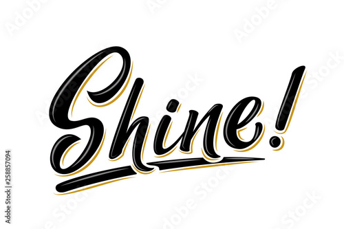 "Shine!" bulk lettering motivation sign. Handwritten modern brush lettering on white background. Text for postcard, T-shirt print design, banner, poster, web, icon, print. Isolated vector