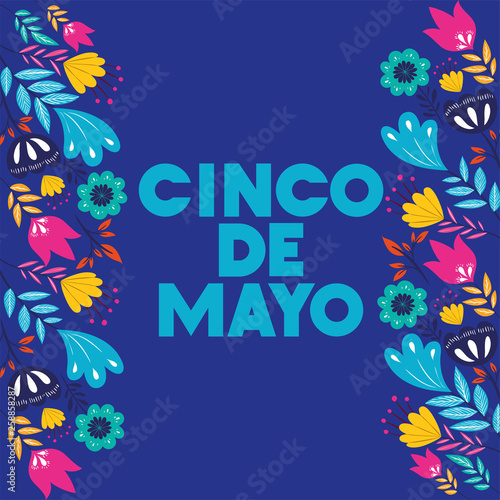 cinco de mayo card with floral frame