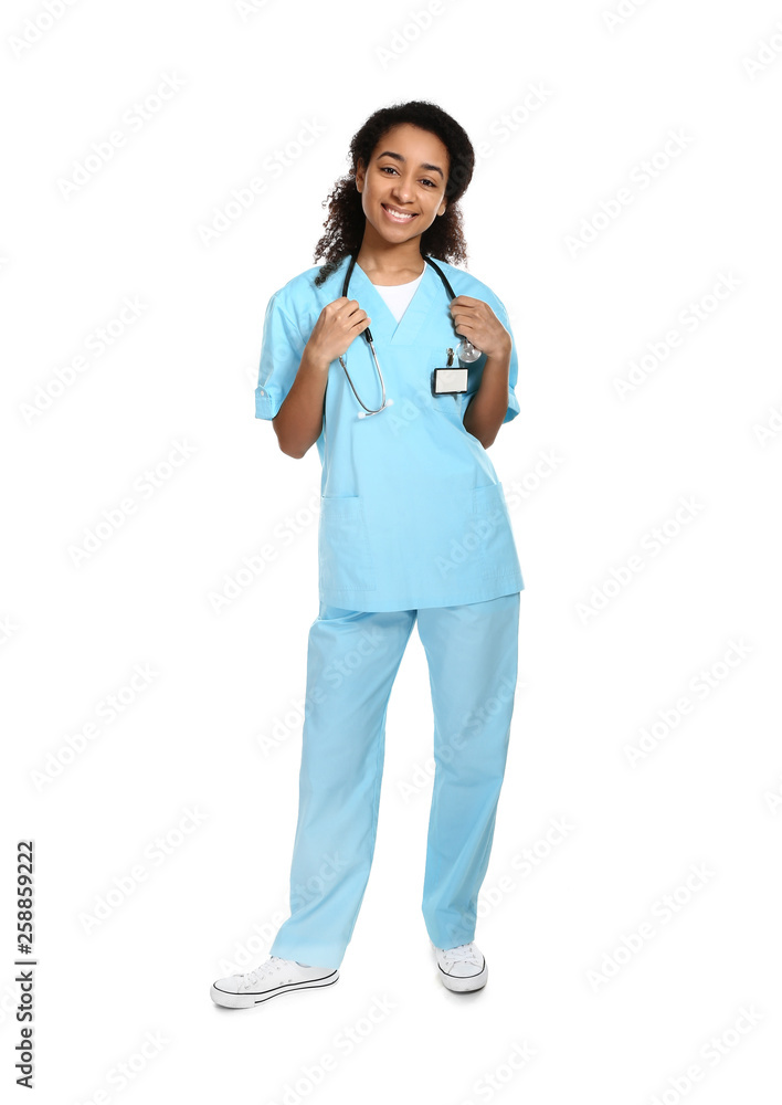 African-American nurse on white background African-American nurse on white background