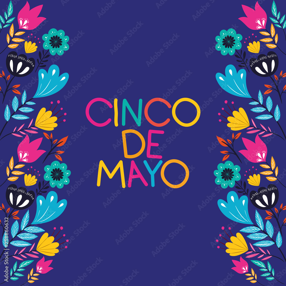 cinco de mayo card with floral frame cinco de mayo card with floral frame