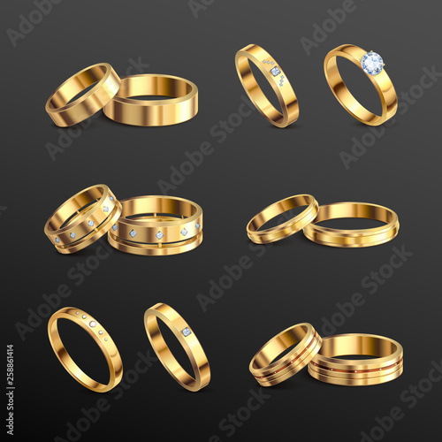 Gold Rings Realistic Set 