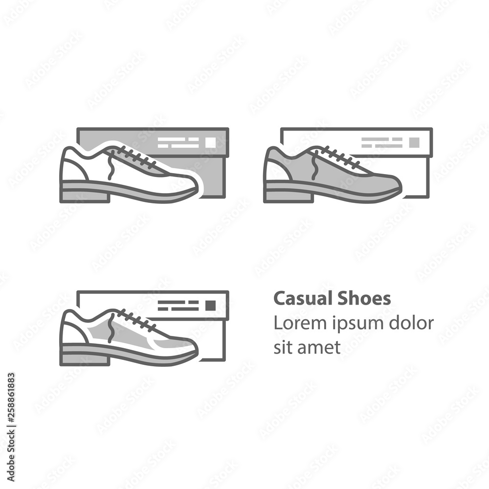 Fototapeta premium Low men's shoes with heel, casual shoes, side view with box
