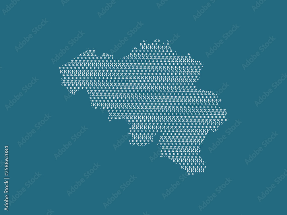 Belgium vector map using white binary digits on dark background to mean digital country and the advancement of technology illustration