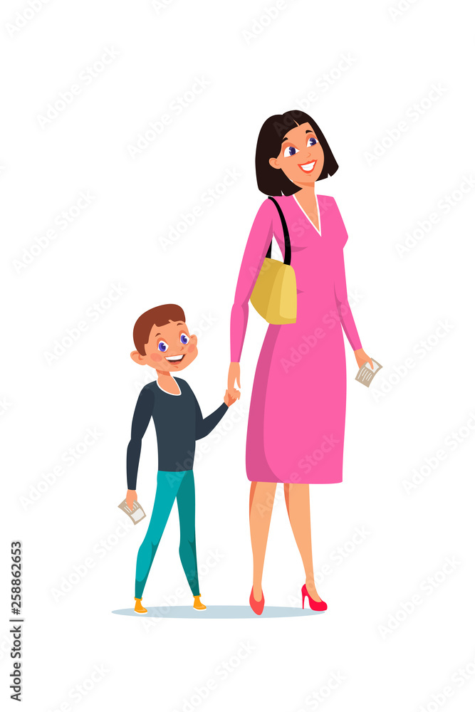 Mother and son walking flat vector illustration Mother and son walking flat vector illustration