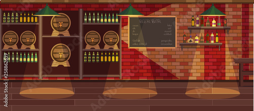 Beer bar interior cartoon vector illustration