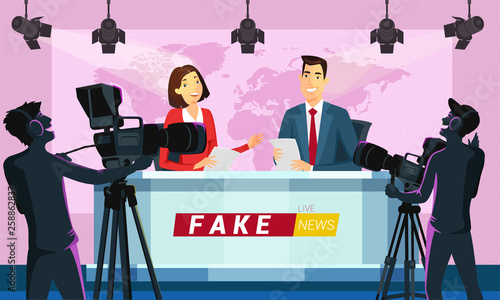 Live fake news on TV cartoon vector illustration