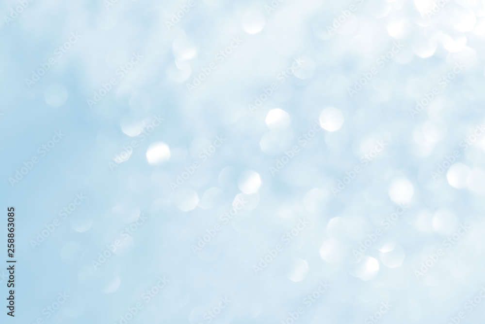 Abstract natural bokeh background in white and blue colors - obrazy, fototapety, plakaty 