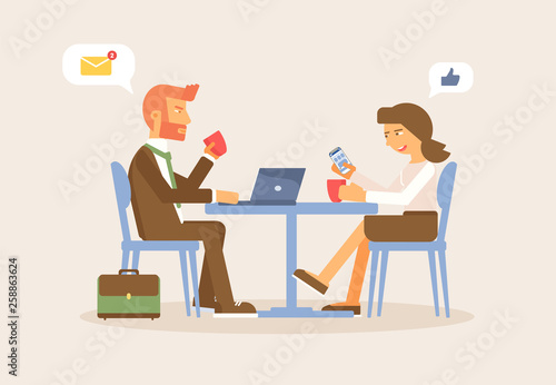 Couple sitting at cafe table vector illustration