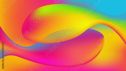 Horizontal abstract vibrant multicolor background with liquid shapes. Wallpaper template is neon rainbow color. Vector illustration.
