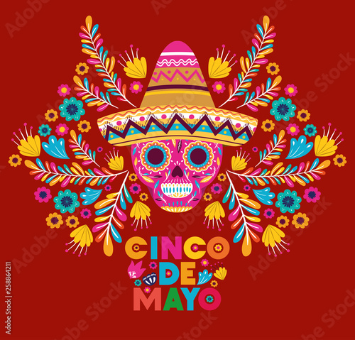 cinco de mayo card with skull and hat
