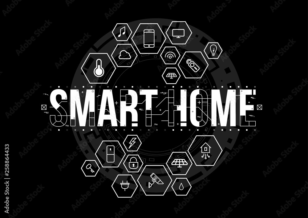 Naklejka premium Smart Home. Conceptual Layout with HUD elements for print and web. Lettering with futuristic user interface elements.