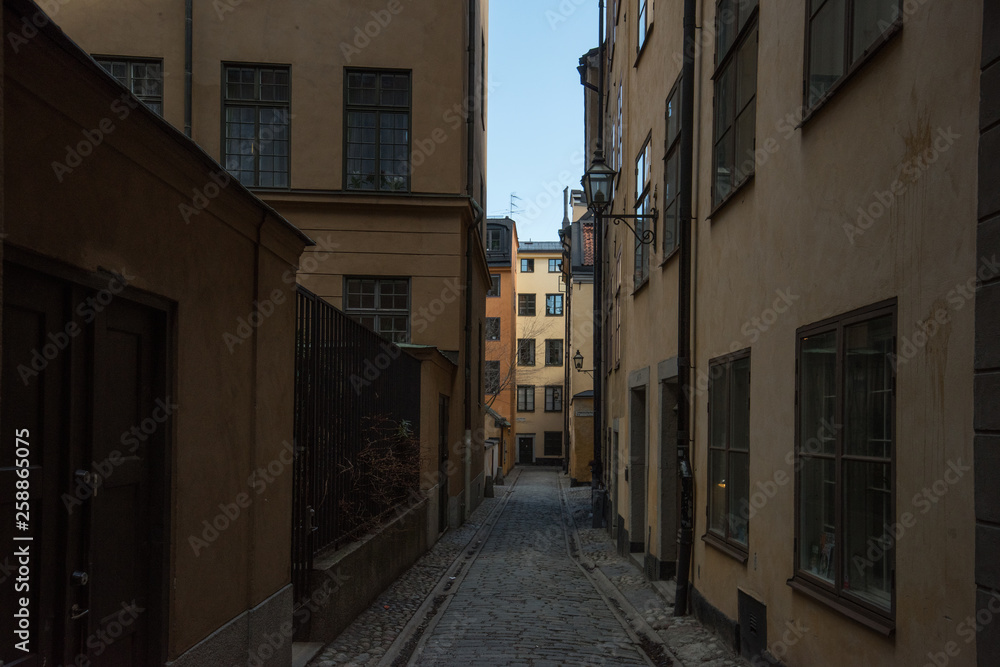 Houses and alleys in the Old Town of Stockholm,