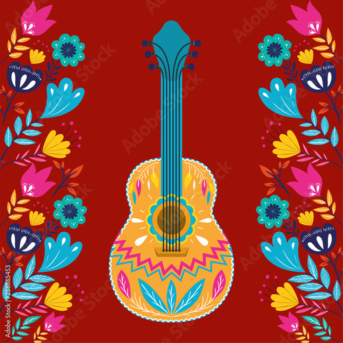 cinco de mayo card with guitar and flowers