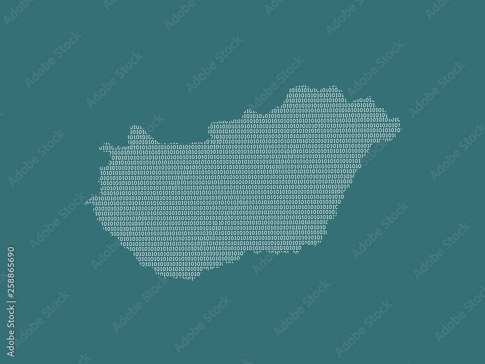 Hungary vector map using white binary digits on dark background to mean digital country and the advancement of technology illustration