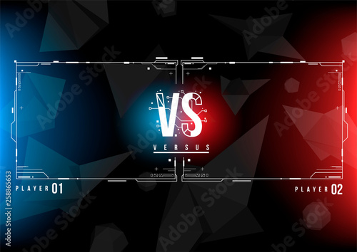 Versus screen design with HUD elements. Announcement of a two fighters. Battle banner match, vs letters competition confrontation. Futuristic design.