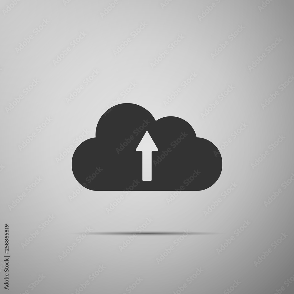 Cloud upload icon isolated on grey background. Flat design. Vector Illustration