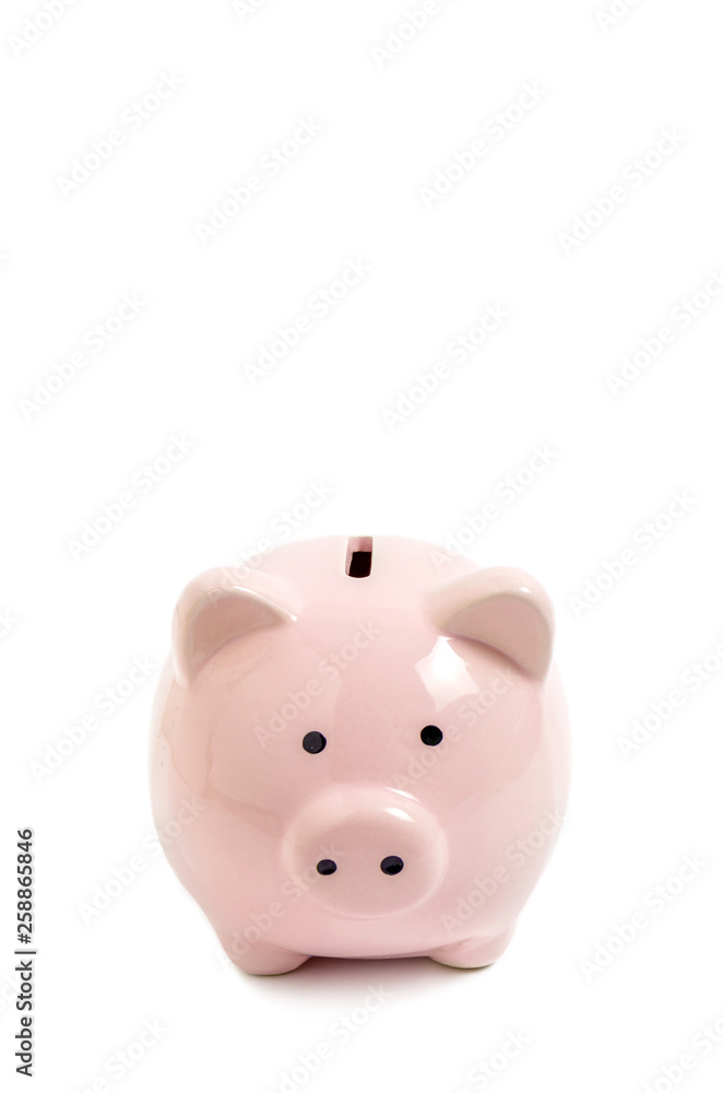 Pink piggy Bank on white background. Money and business.