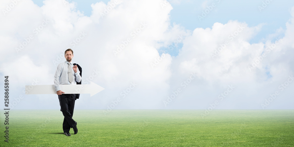 Conceptual image of businessman pointing aside Conceptual image of businessman pointing aside