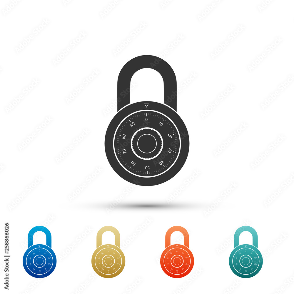 Safe combination lock wheel icon isolated on white background. Combination Padlock. Protection concept. Password sign. Set elements in color icons. Vector Illustration Safe combination lock wheel icon isolated on white background. Combination Padlock. Protection concept. Password sign. Set elements in color icons. Vector Illustration