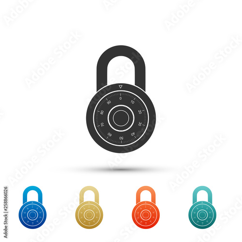Safe combination lock wheel icon isolated on white background. Combination Padlock. Protection concept. Password sign. Set elements in color icons. Vector Illustration