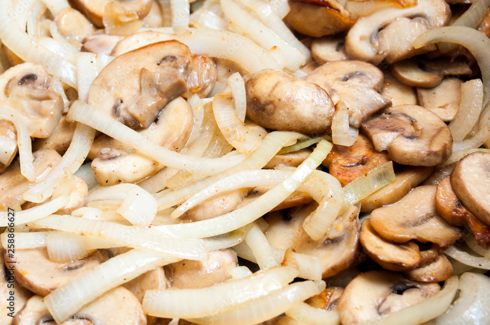 Fresh champignons and onions. Healthy food. Vegetarianism. Fresh champignons and onions. Healthy food. Vegetarianism.