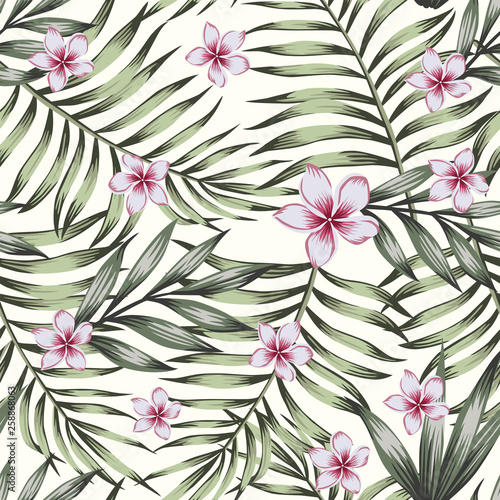 Exotic plumeria green plants seamless pattern