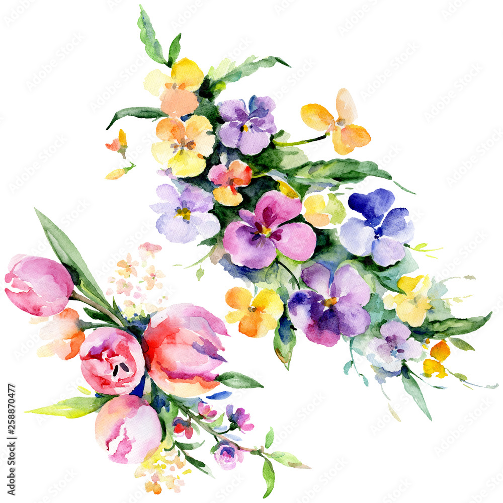 Fototapeta premium Bouquets floral botanical flowers. Watercolor background illustration set. Isolated bouquet illustration element.